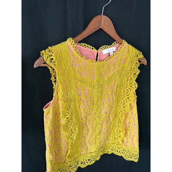 Anthropologie eri+ali Mustard Crochet Lace Top M Pink Coquette Girly Kidcore - Picture 3 of 10